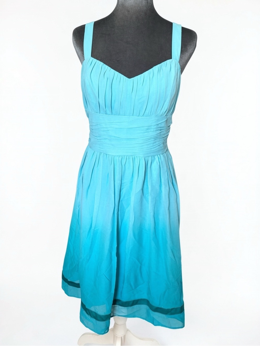 Tahari Blue Ombre Chiffon Pleated Fit & Flare Dress Size 12P 12 Petite